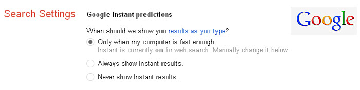 Google instant podesavanja