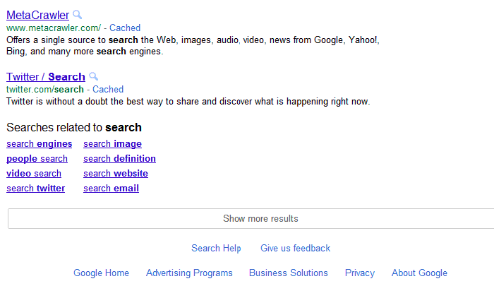 Google svi rezultati na jednoj strani